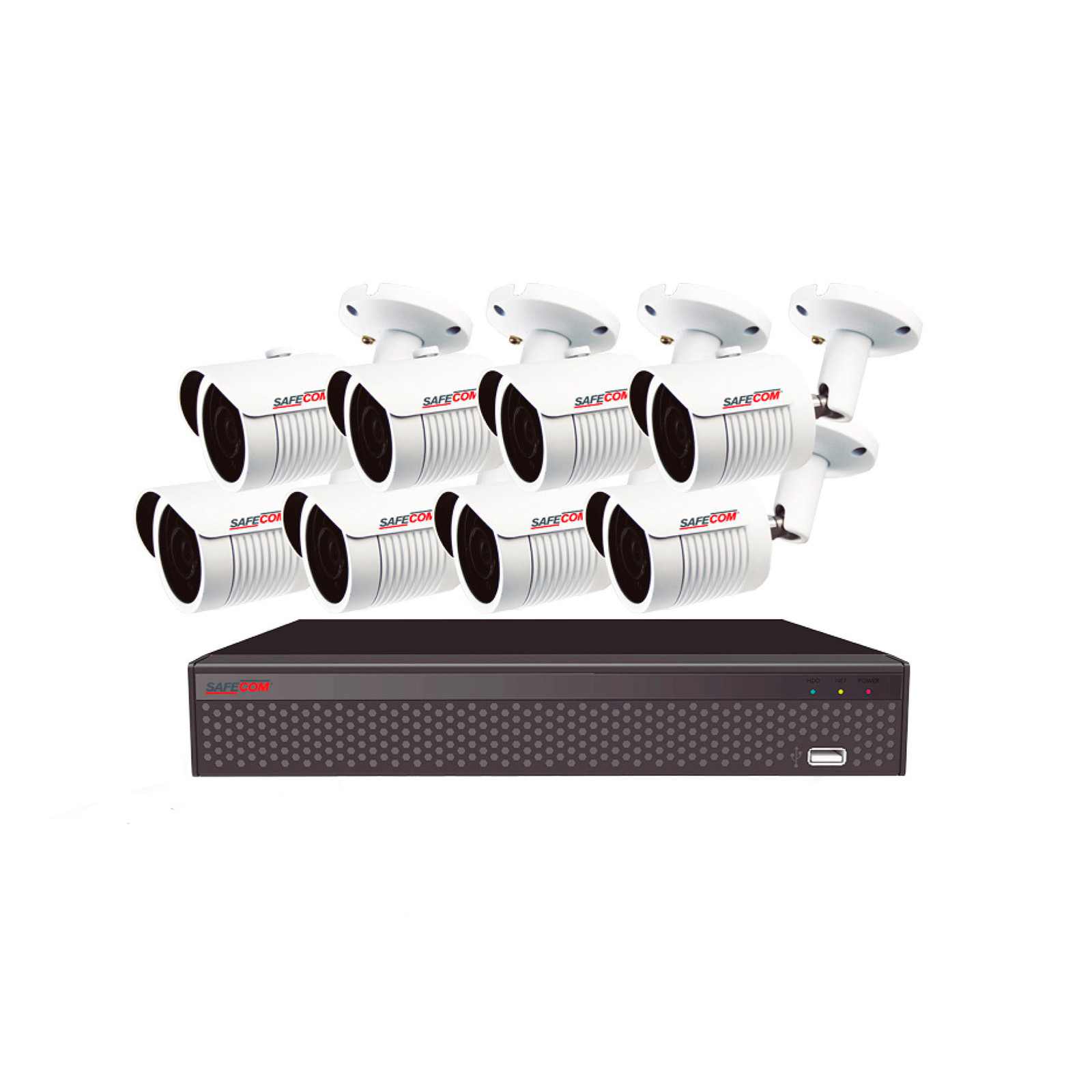 KIT SAFECOM NVR + 8 CAMARAS BULLET IR 3.6mm 1MP - Bash Store