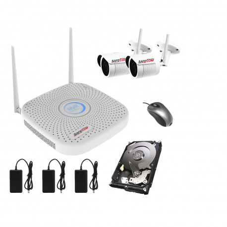 KIT WIFI CCTV SAFECOM:NVR+2 CAM. IP 2MP+HDD1TB+ACC